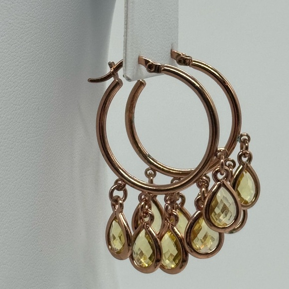 Lane Bryant Rose Gold Tone Hoop Statement Earrings with Yellow Crystal Dangles - Picture 5 of 6